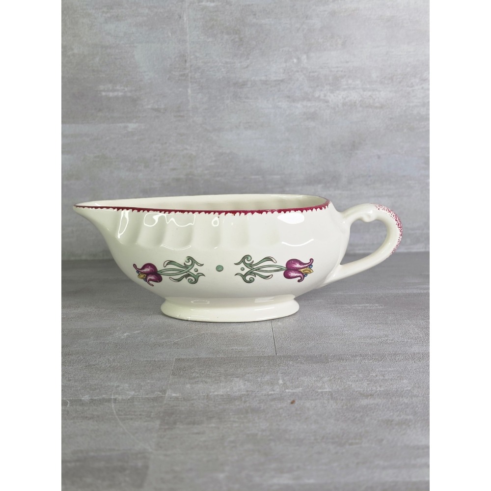 VTG American Limoges Old Dutch Red Tulips Pattern Gravy Boat/Saucer USA